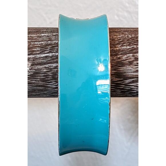 Turquoise Enamel Concave Clamper Style Wide Cuff Bangle Bracelet - Picture 1 of 4